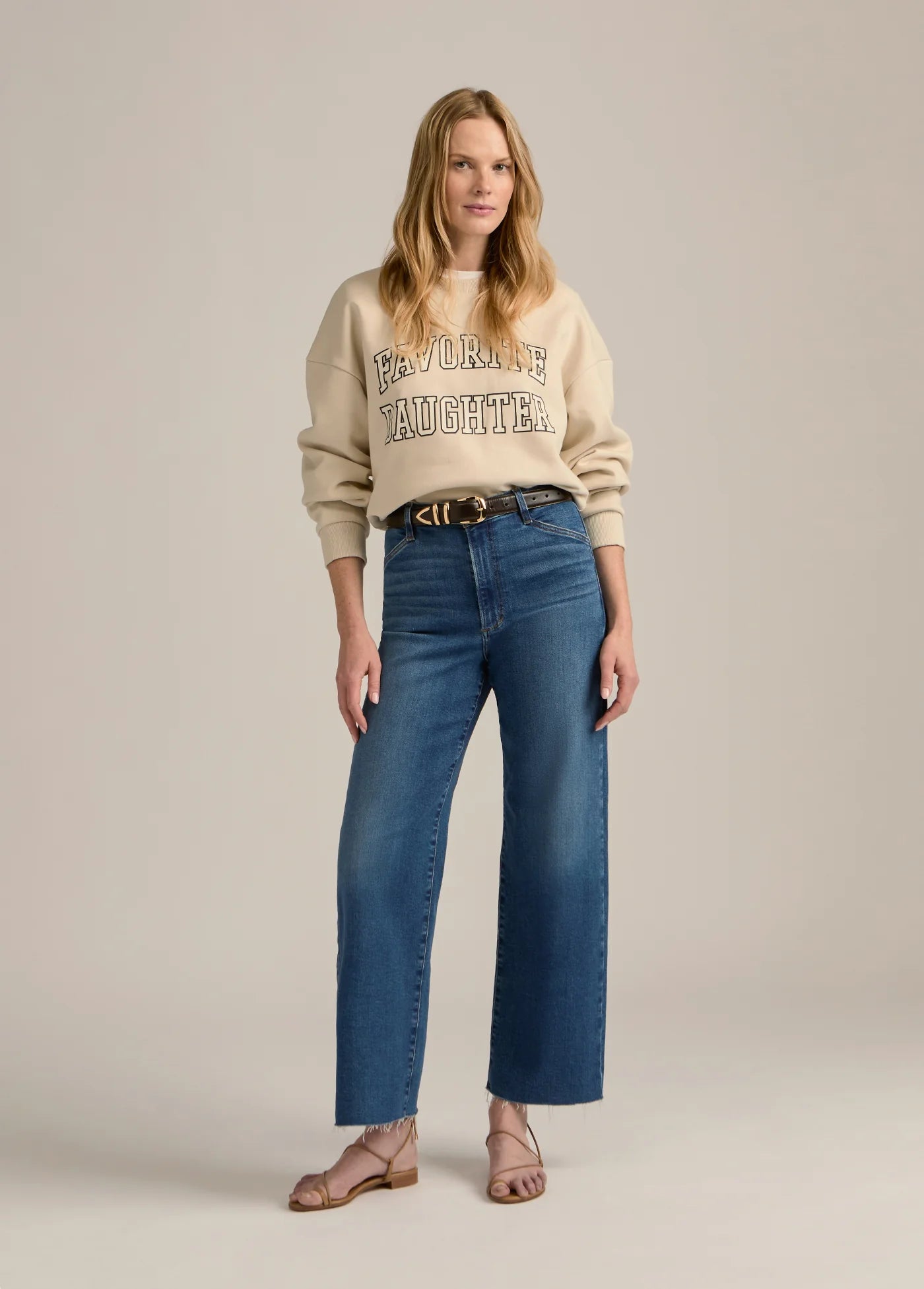 Favorite Daughter Cropped Collegiate Sweatshirt French Oak/Snow White