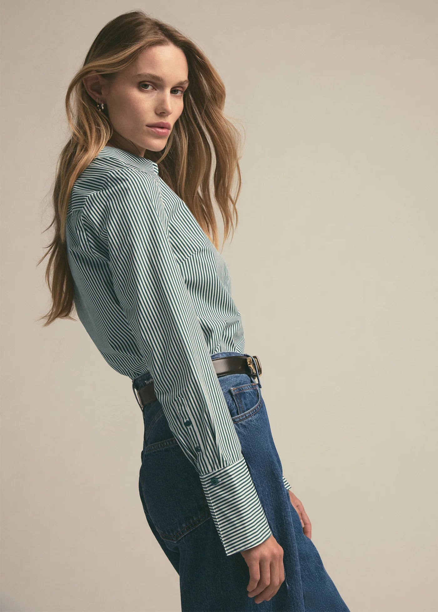 Favorite Daughter The Classic Poplin Shirt Green Stripe