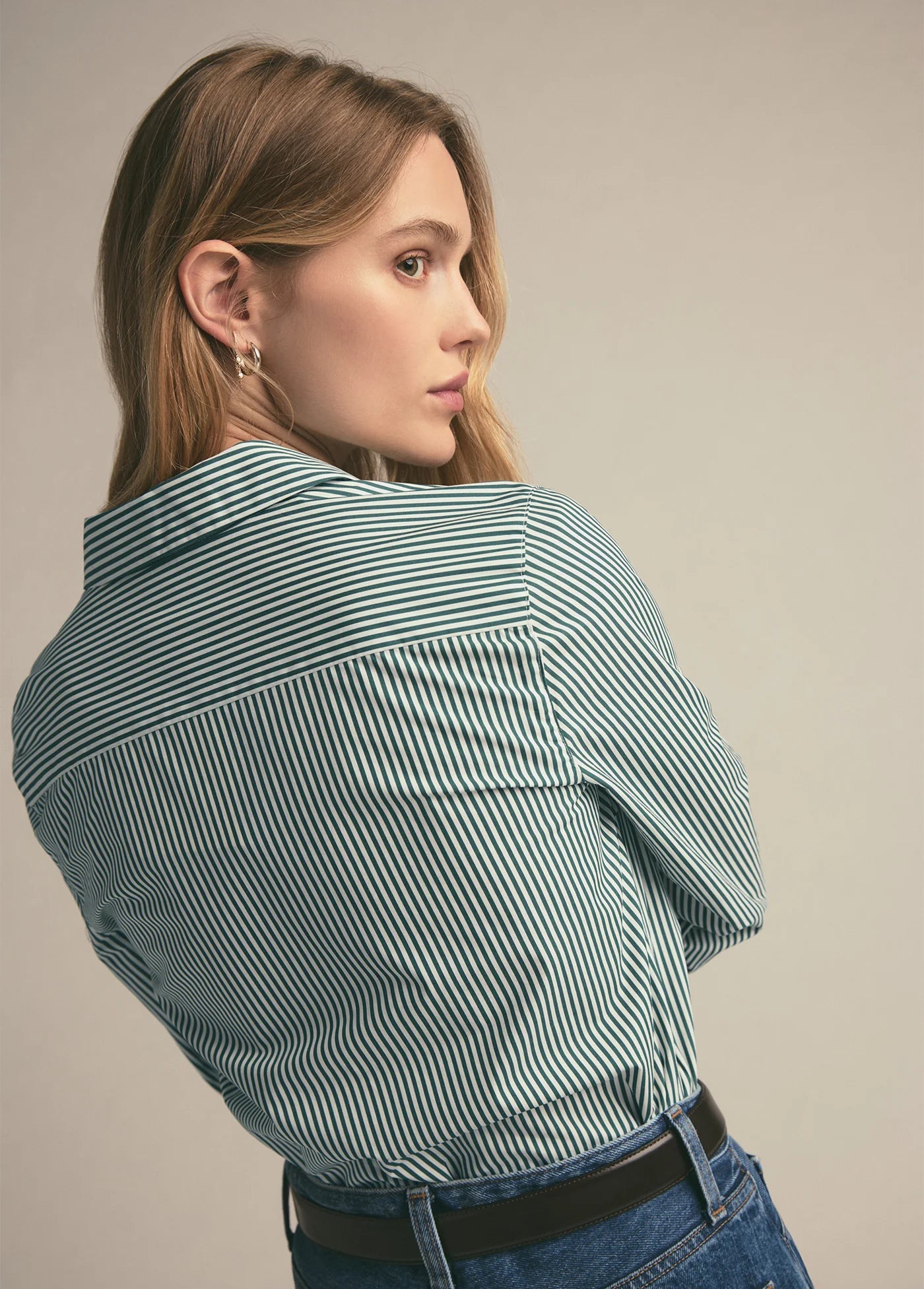 Favorite Daughter The Classic Poplin Shirt Green Stripe