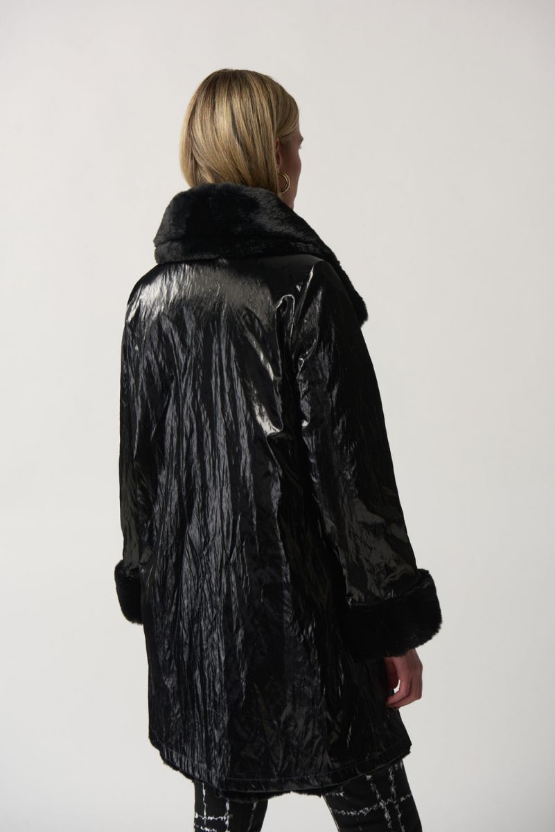 Joseph Ribkoff Faux Fur Reversible Black Puffer Coat