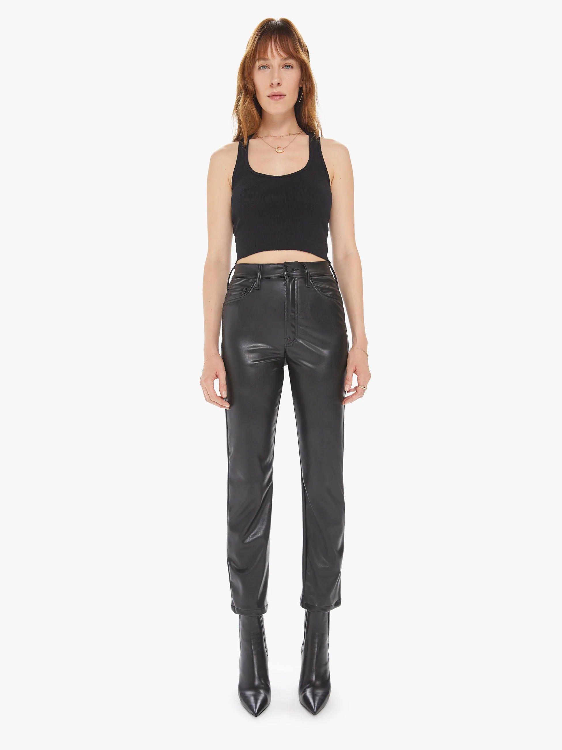 Mother High Waisted Faux Leather Rider Ankle Pant
