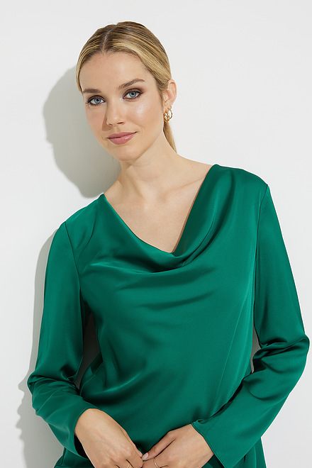 Joseph Ribkoff Draped Neck Blouse Blue Lagoon or Emerald Green