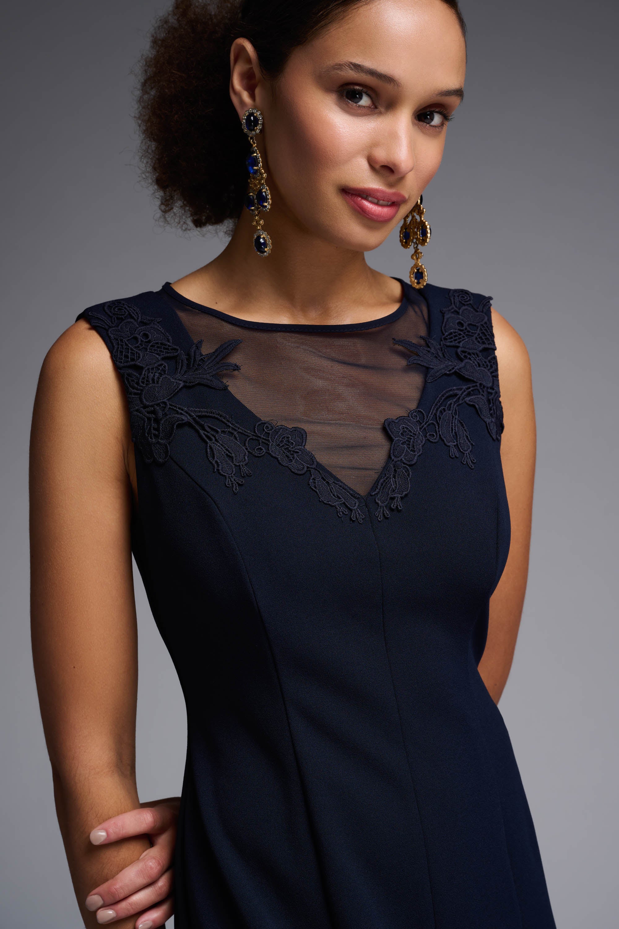 web Plaatsen Gemaakt van Joseph Ribkoff Mesh Detail Dress Midnight Blue – Juliana's Boutique SF