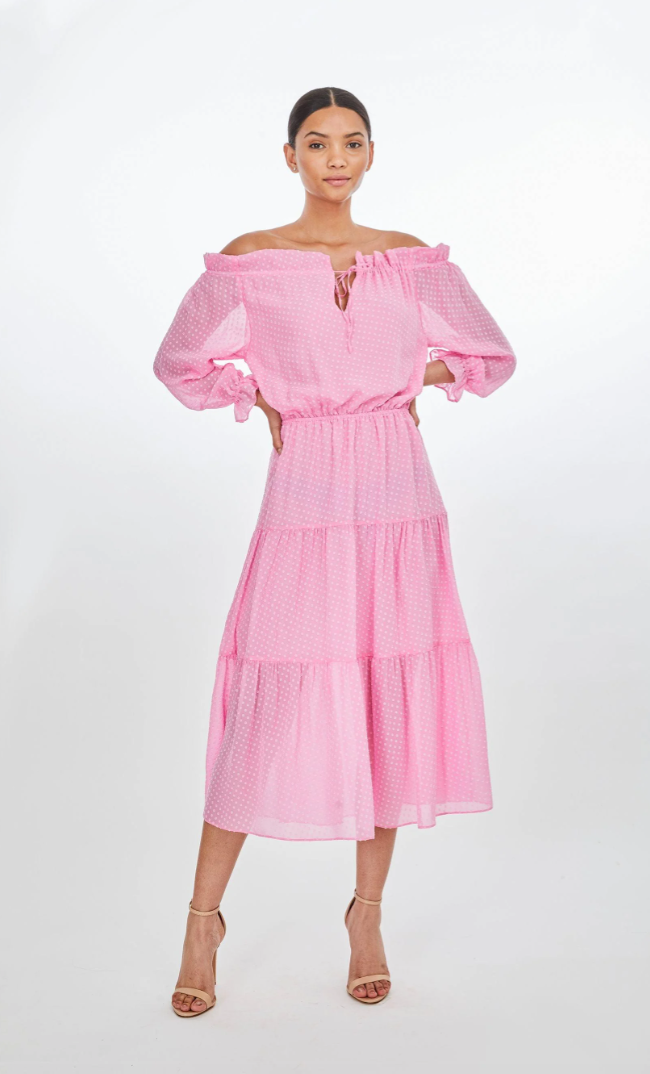 Generation Love Leoni Jacquard Maxi Dress Pink and White