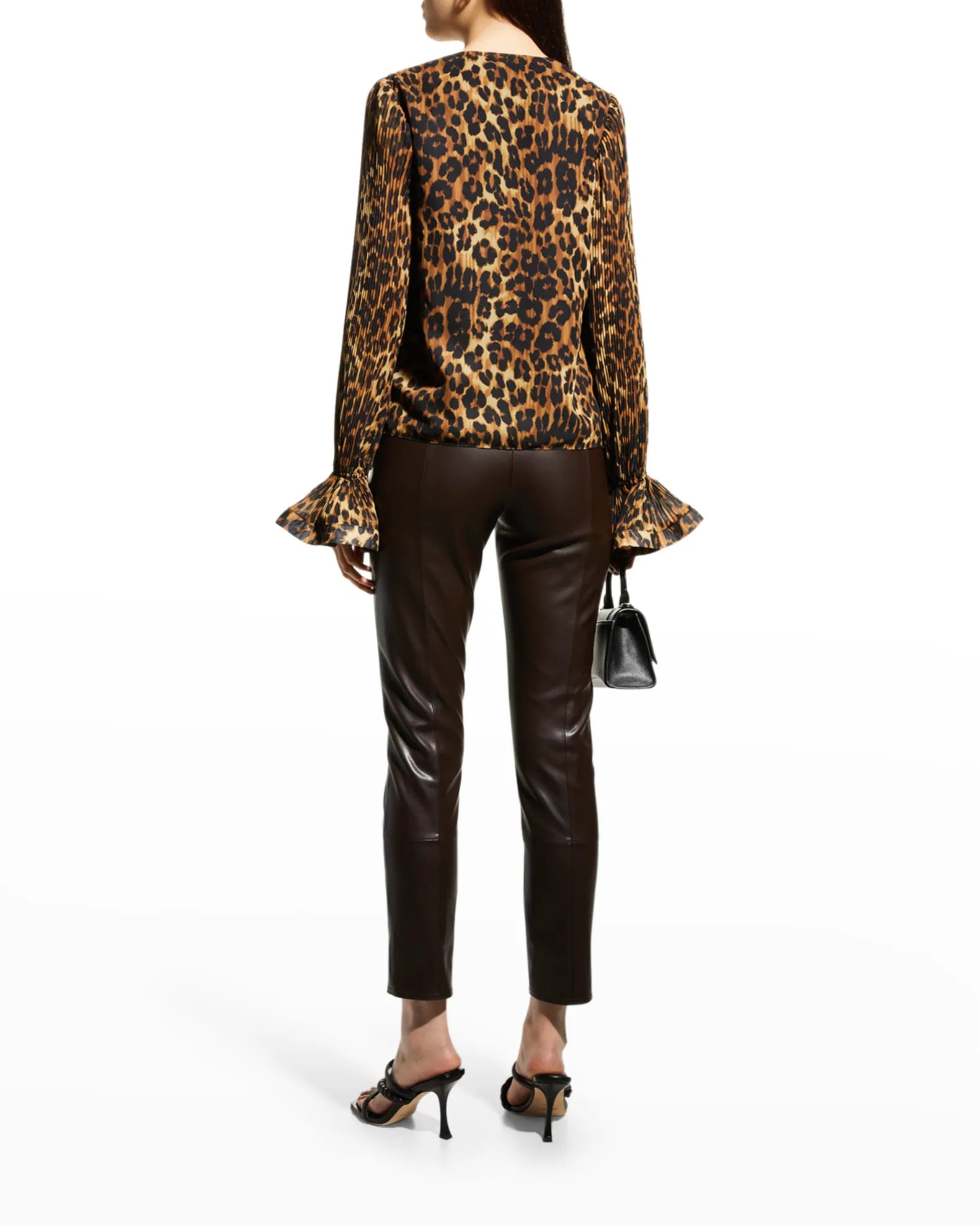 Milly Greer Pleated-Sleeve Leopard Print Blouse