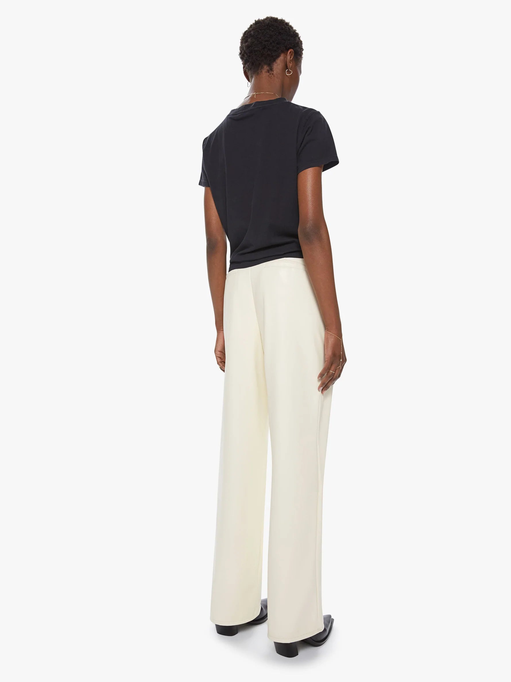 MOTHER High Waist Faux Leather Tunnel Pant with Pleats in Egret
