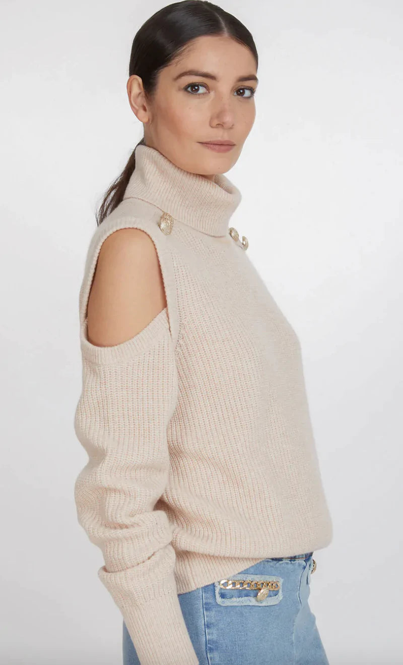 Generation Love Bibi Cut-Out Cashmere Blend Sweater Oatmeal
